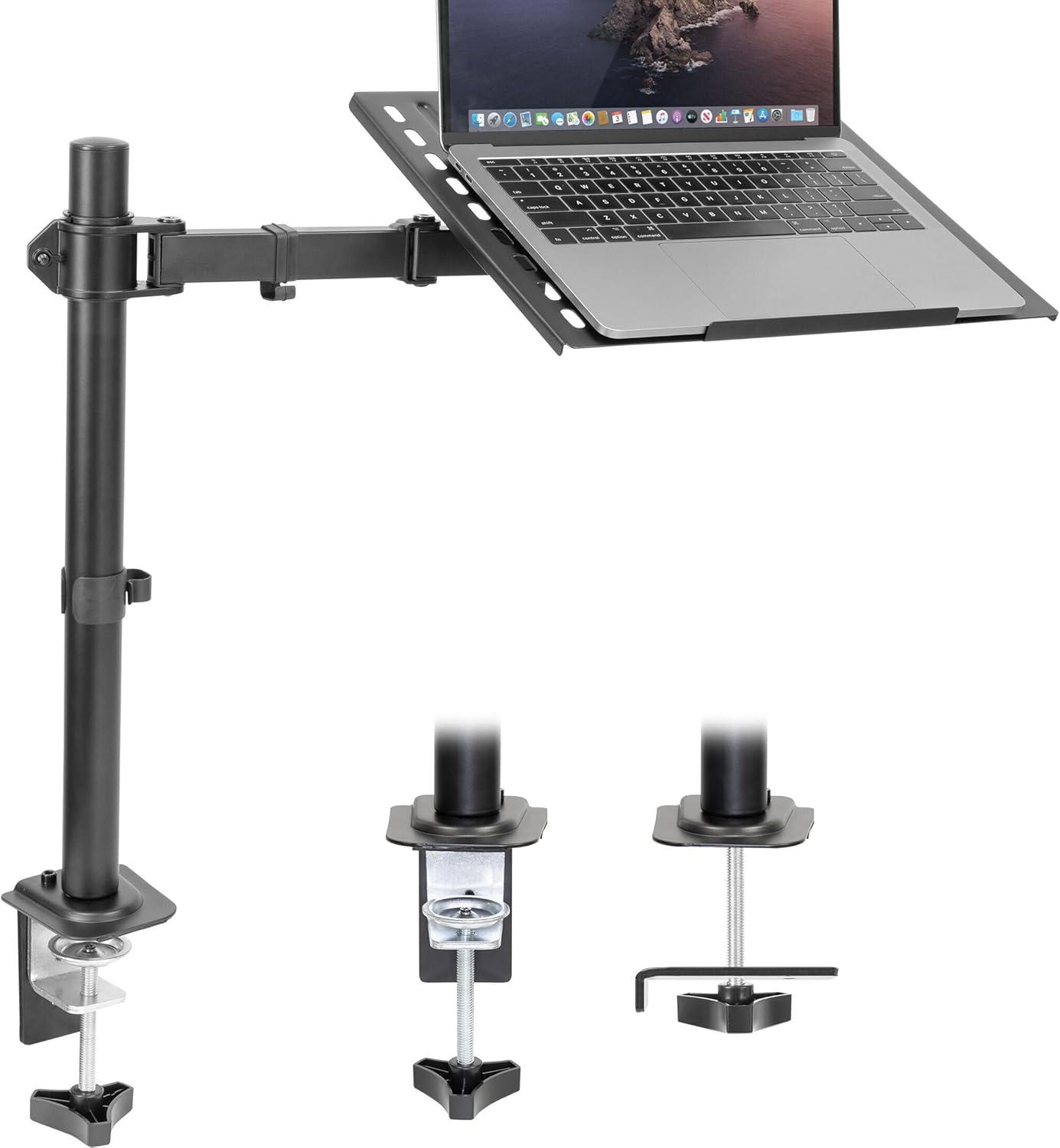 Mount-It! Laptop Desk Mount | Full Motion Laptop Arm with Vented Tray | Clamp and Grommet Base | Laptop Tray Works with Screens Up to 17" Inches