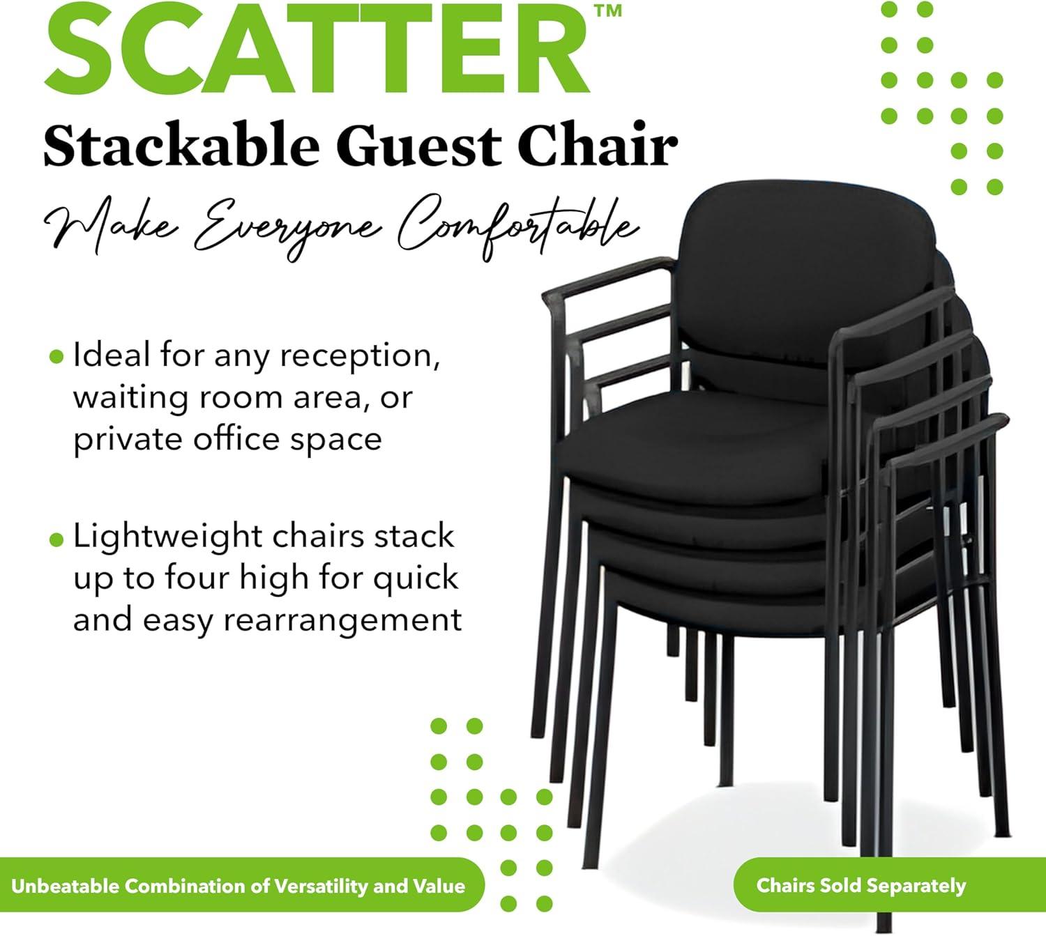 Stackable Black Leather & Steel Visitor Chair with Fixed Arms