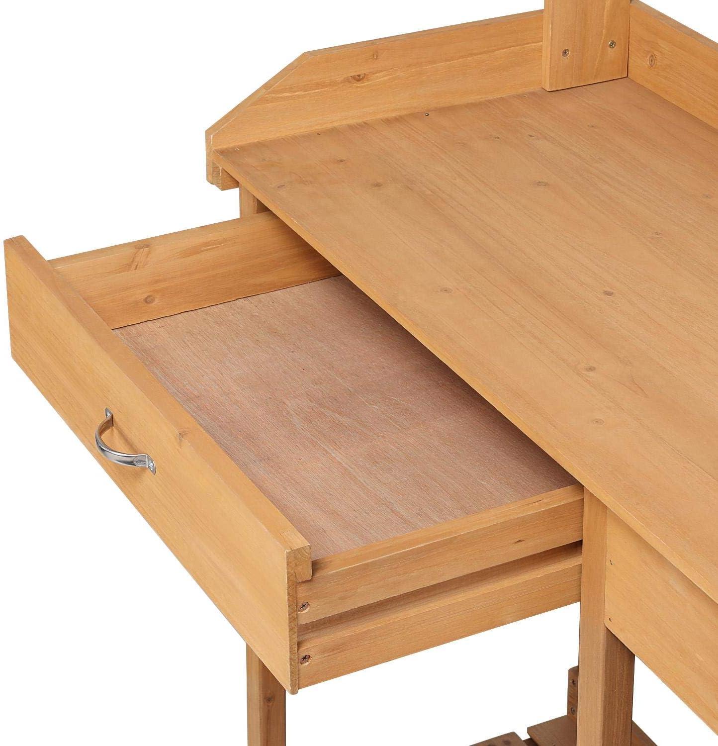 Natural Fir Wood Garden Potting Bench with Removable Sink