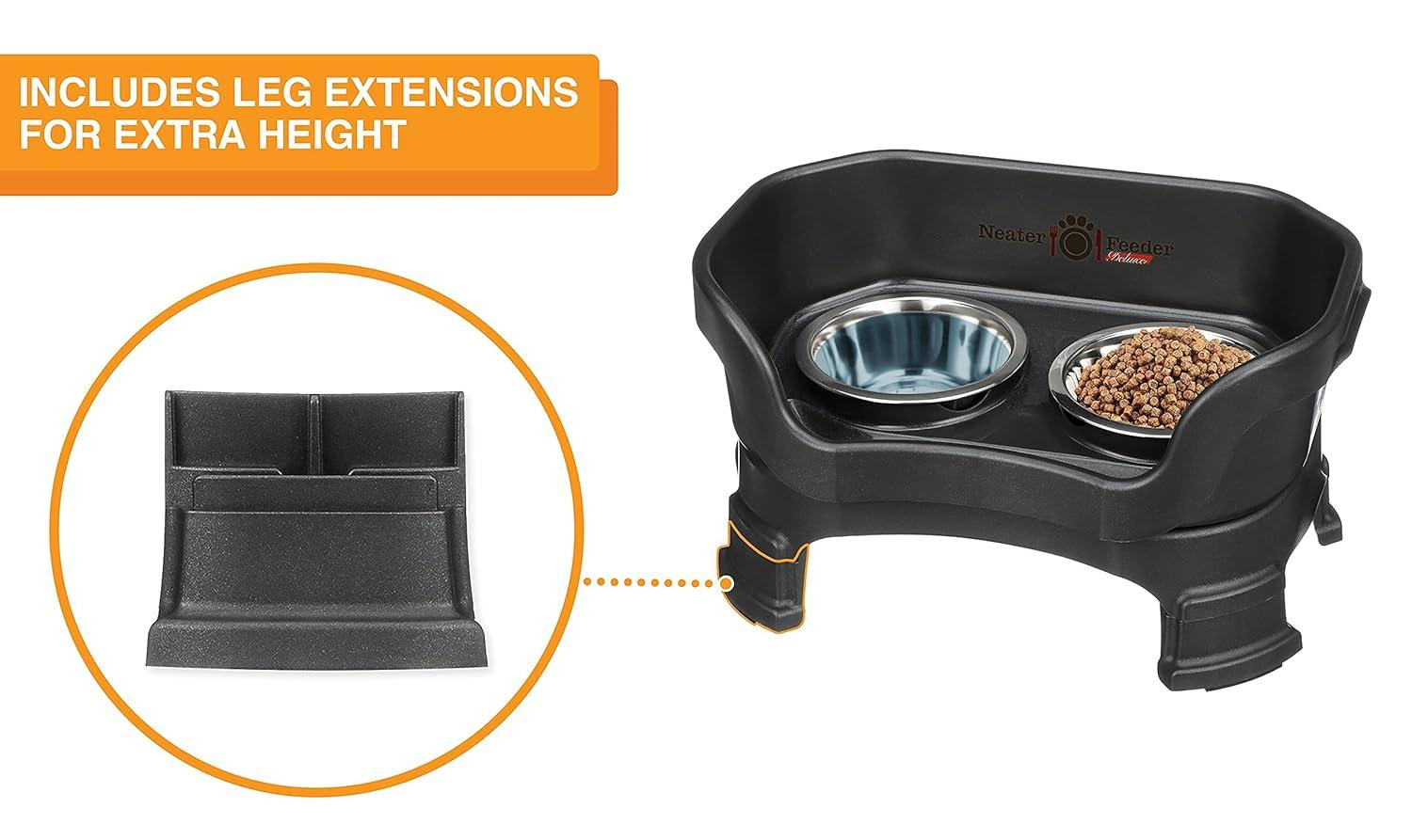 Neater Pets Neater Feeder Deluxe With Leg Extensions Mess-Proof Elevated Food & Water Bowls for Small Dogs, Midnight Black