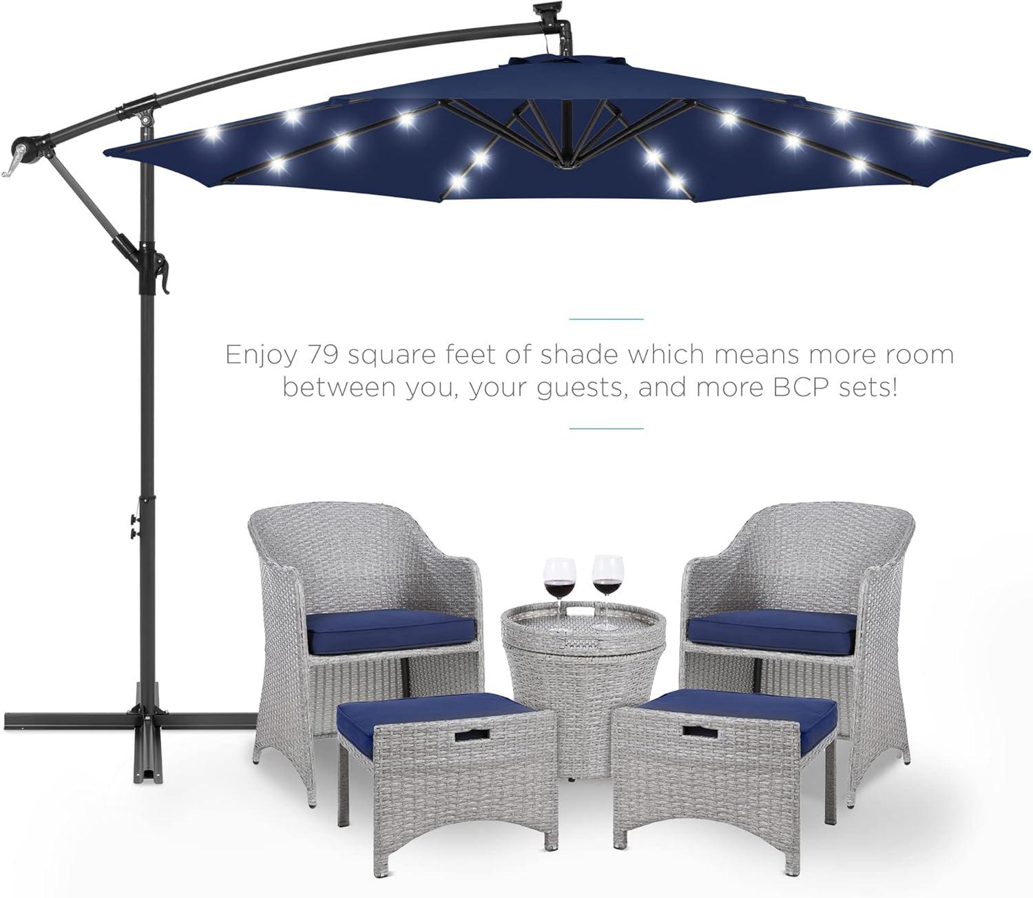 Best Choice Products 10ft Solar LED Offset Hanging Outdoor Market Patio Umbrella w/ Adjustable Tilt - Navy Blue