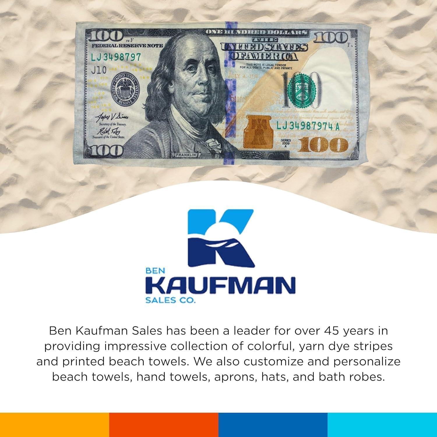 Kaufman - Printed Beach and Pool Towel Set, 100% Cotton, 30 inch x 60 inch (American Flag/100 Dollar Bill)
