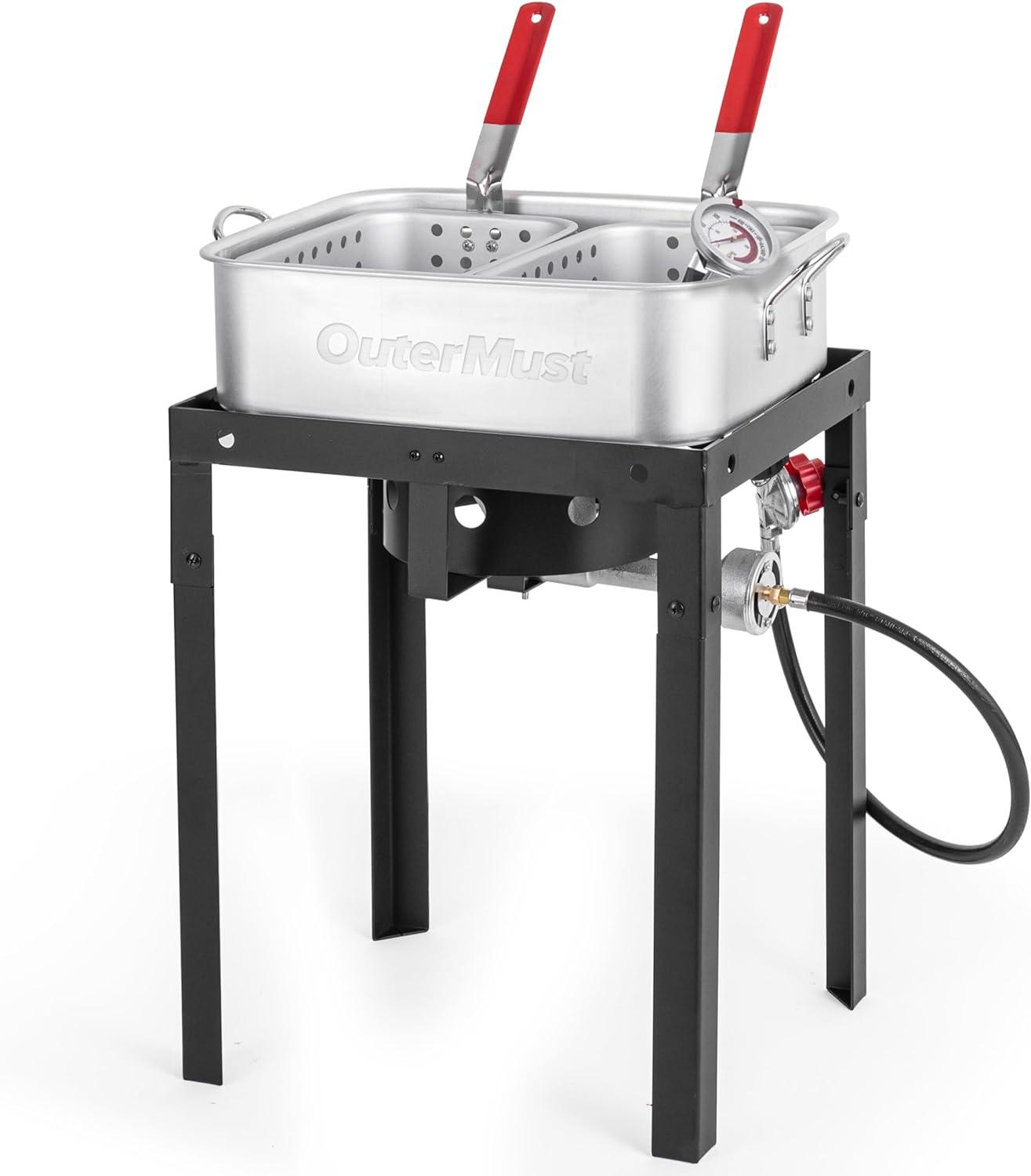 OuterMust Outdoor Propane Rectangular Deep Fryer Kit with 18 qt. Frying Pan & Dual Baskets