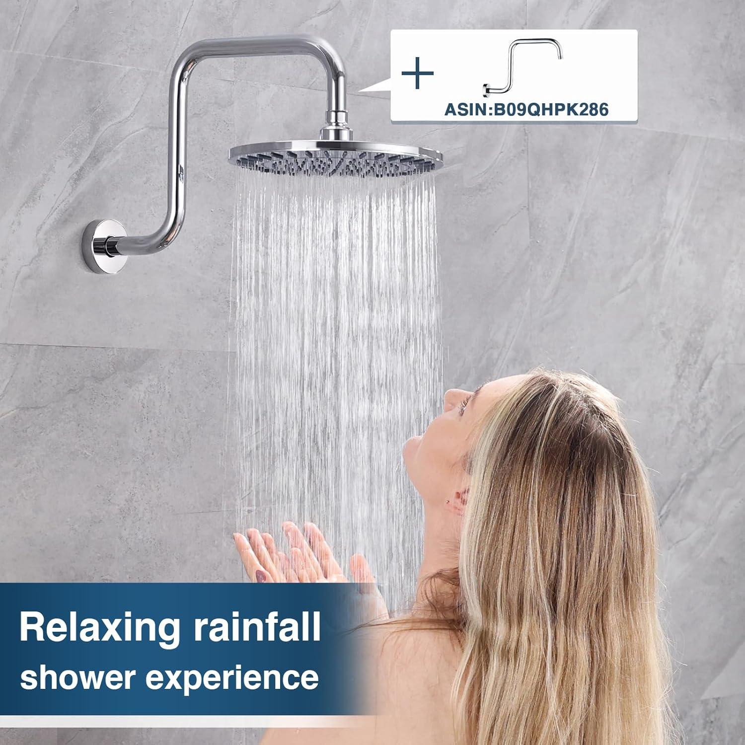 BRIGHT SHOWERS Rain Shower Head, 9 Inch High Pressure Waterfall Showerhead with Adjustable Angle and Anti-clogging Silicone Nozzles, Luxury Bathroom Overhead Rainfall Shower Head, Chrome