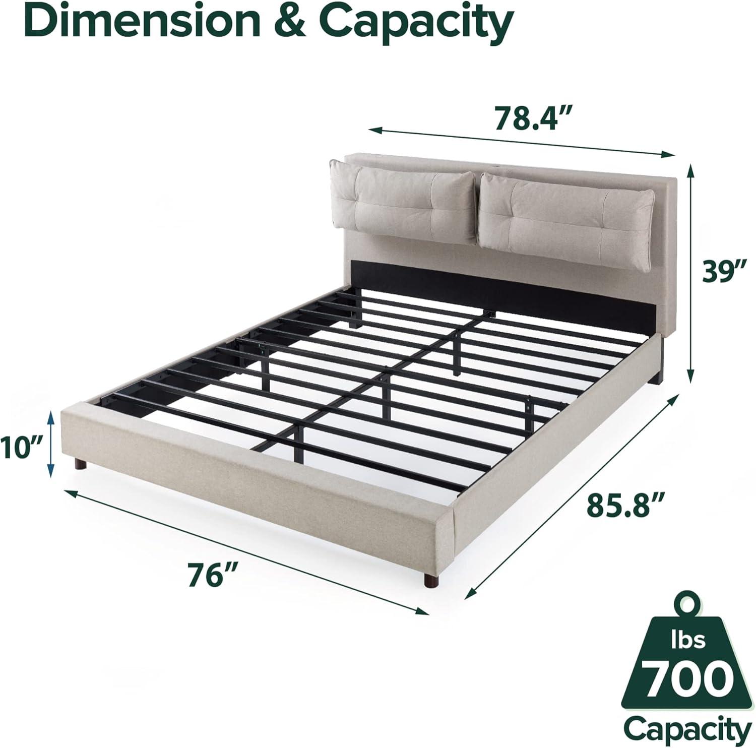 Zinus 39" Avery Platform Bed, Reclining Fabric Headboard and USB Ports, Beige, King