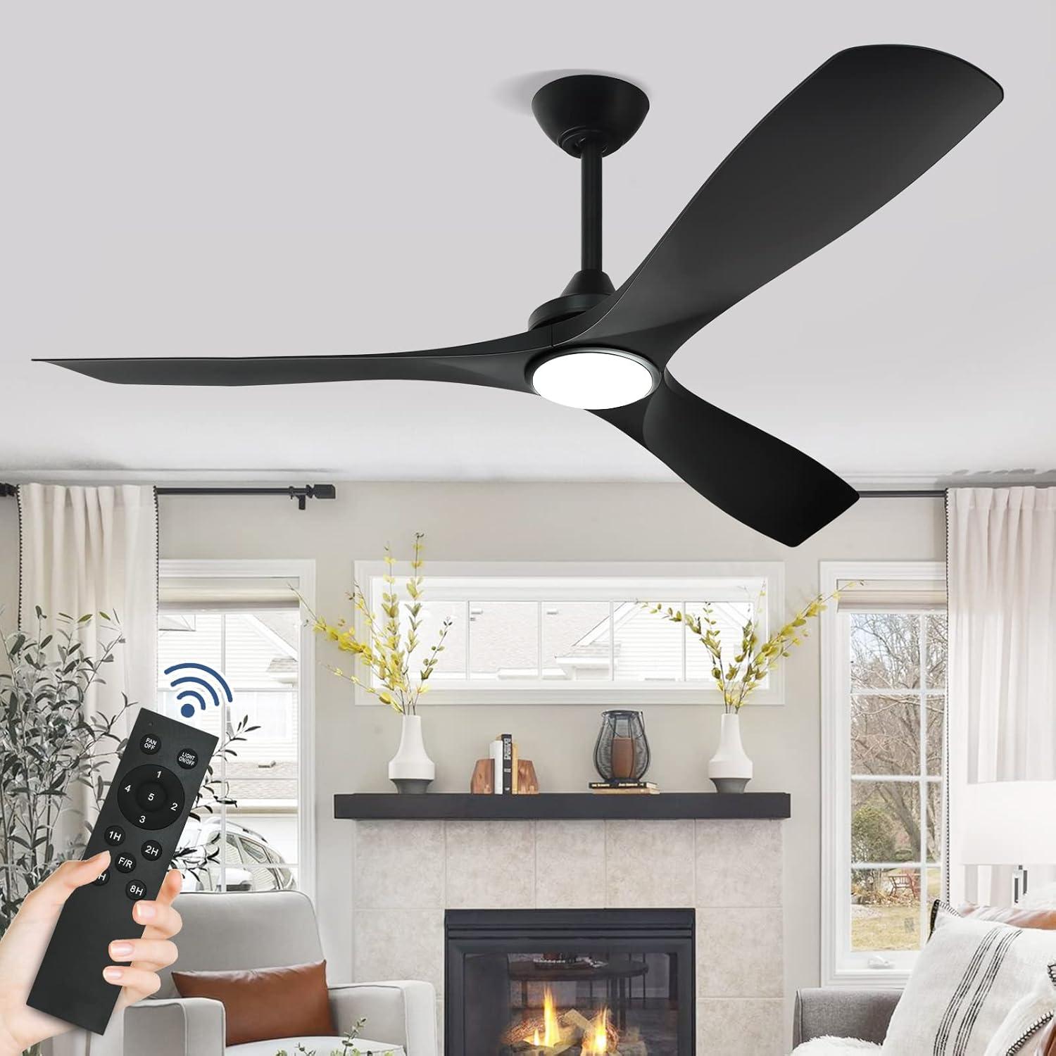 52-Inch Black Modern Ceiling Fan with LED Light and Remote