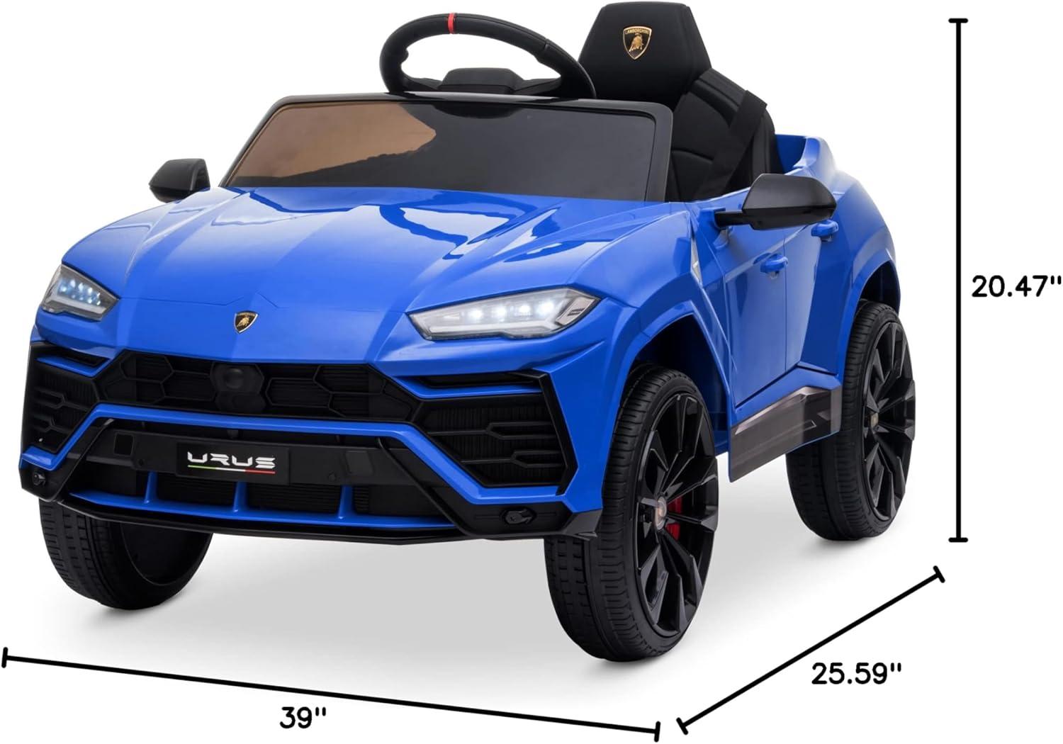 Kidzone 12V 7AH Kids Ride On Car Licensed Lamborghini Urus Electric Vehicle High/Low Speed With 2.4G Remote Control, Horn, Radio, USB Port, AUX, Spring Suspension, LED light, Blue