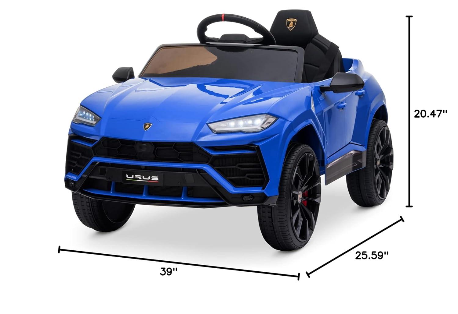 Kidzone 12V 7AH Kids Ride On Car Licensed Lamborghini Urus Electric Vehicle High/Low Speed With 2.4G Remote Control, Horn, Radio, USB Port, AUX, Spring Suspension, LED light, Blue