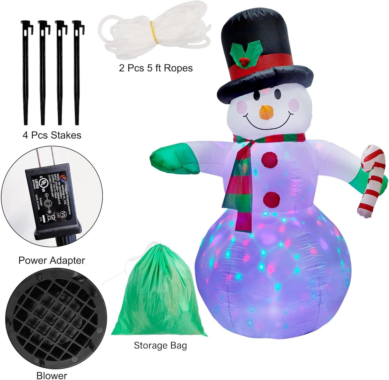 6-Foot Inflatable Snowman with Rotating LED Lights