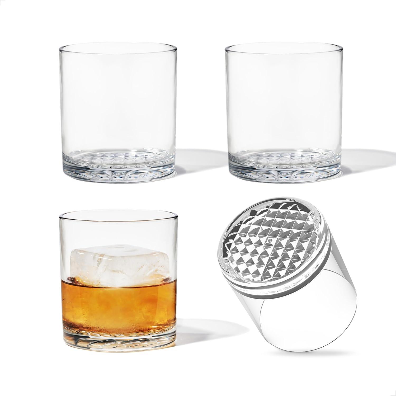 12oz Clear Tritan Unbreakable Old Fashioned Whiskey Glasses Set of 4