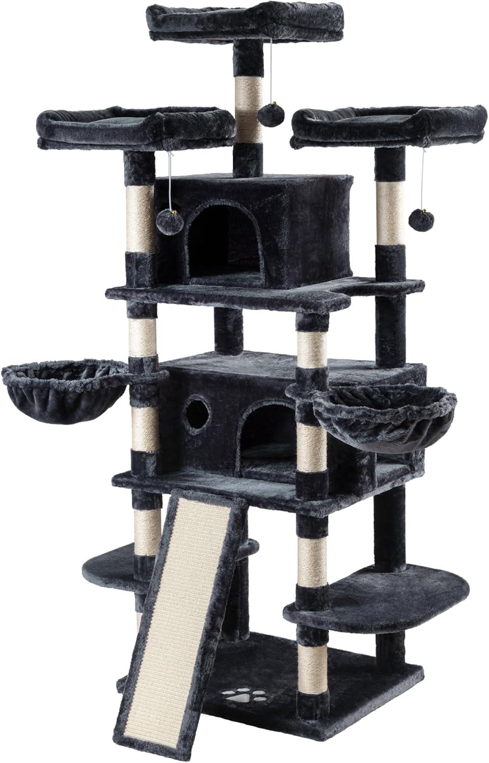 Smokey Grey 68" Multi-Level Cat Tree with Sisal Scratching Posts