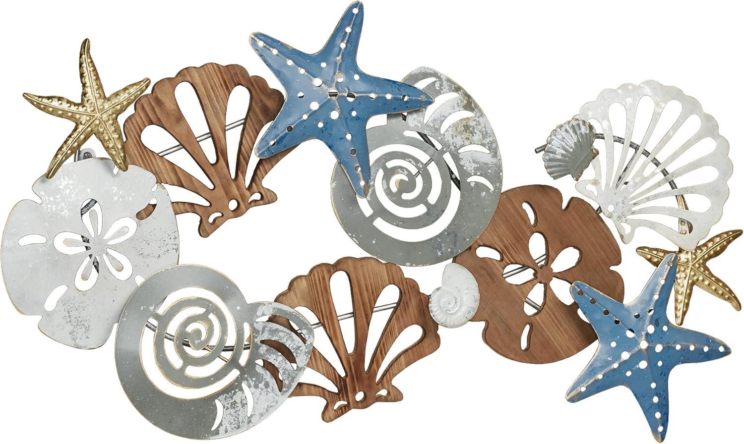 Handpainted Coastal Seashell Metal and Wood Wall Art 20x35