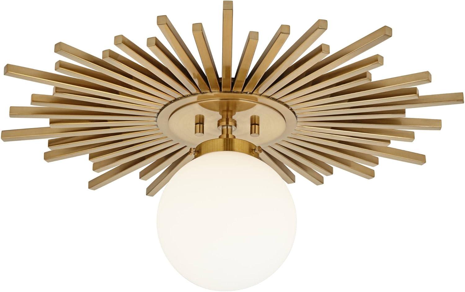 Possini Euro Design Hazel Modern Ceiling Light Semi Flush Mount Fixture 24" Wide Warm Brass White Globe Shade for Bedroom Kitchen Living Room Hallway