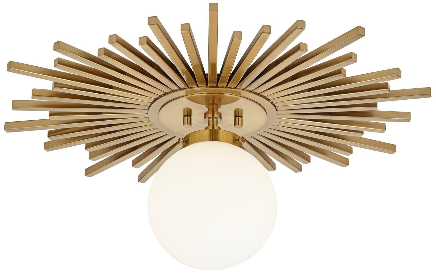 Possini Euro Design Hazel Modern Ceiling Light Semi Flush Mount Fixture 24" Wide Warm Brass White Globe Shade for Bedroom Kitchen Living Room Hallway