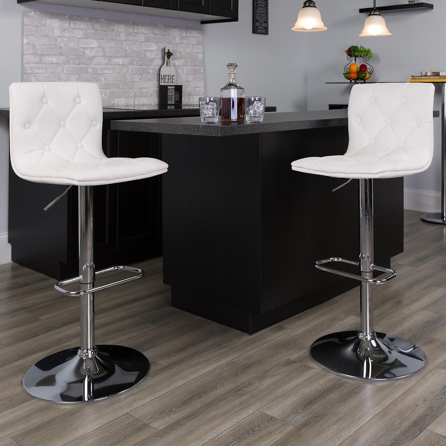 Flash Furniture Sammie Contemporary Button Tufted White Vinyl Adjustable Height Barstool with Chrome Base