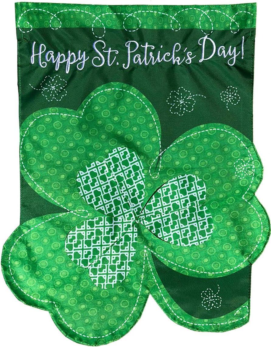 Briarwood Lane Shamrock St. Patrick's Day Applique Garden Flag Clover Sculpted 18" x 12.5"