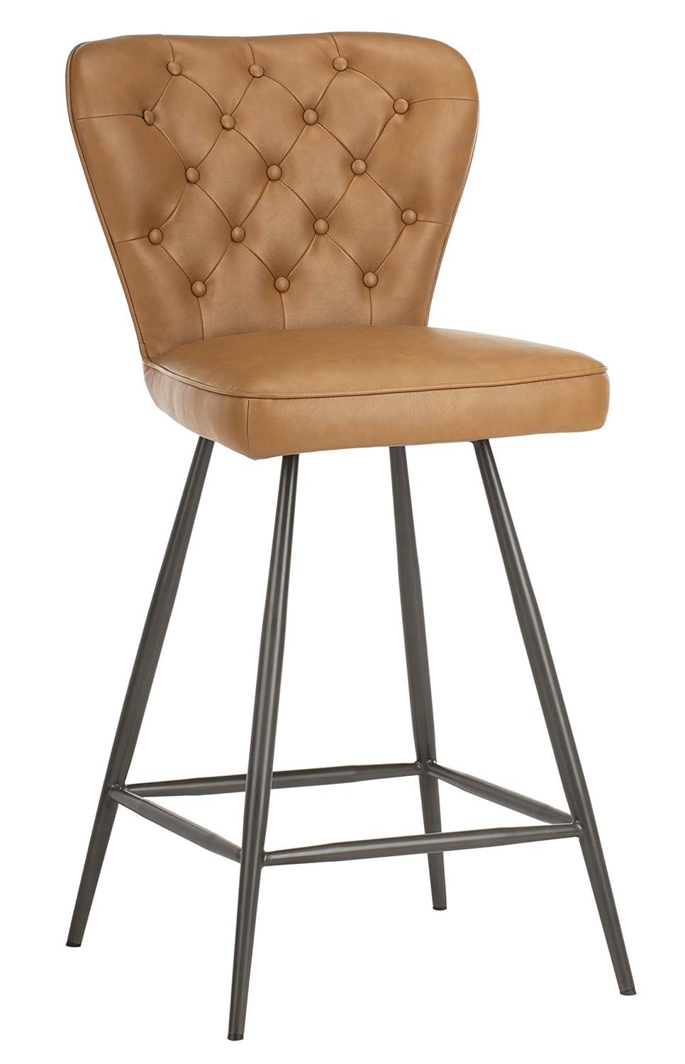 Ashby 26"H Mid-Century Modern Leather Tufted Swivel Counter Stool (Set of 2) - FOX1702 - Camel - Safavieh Couture