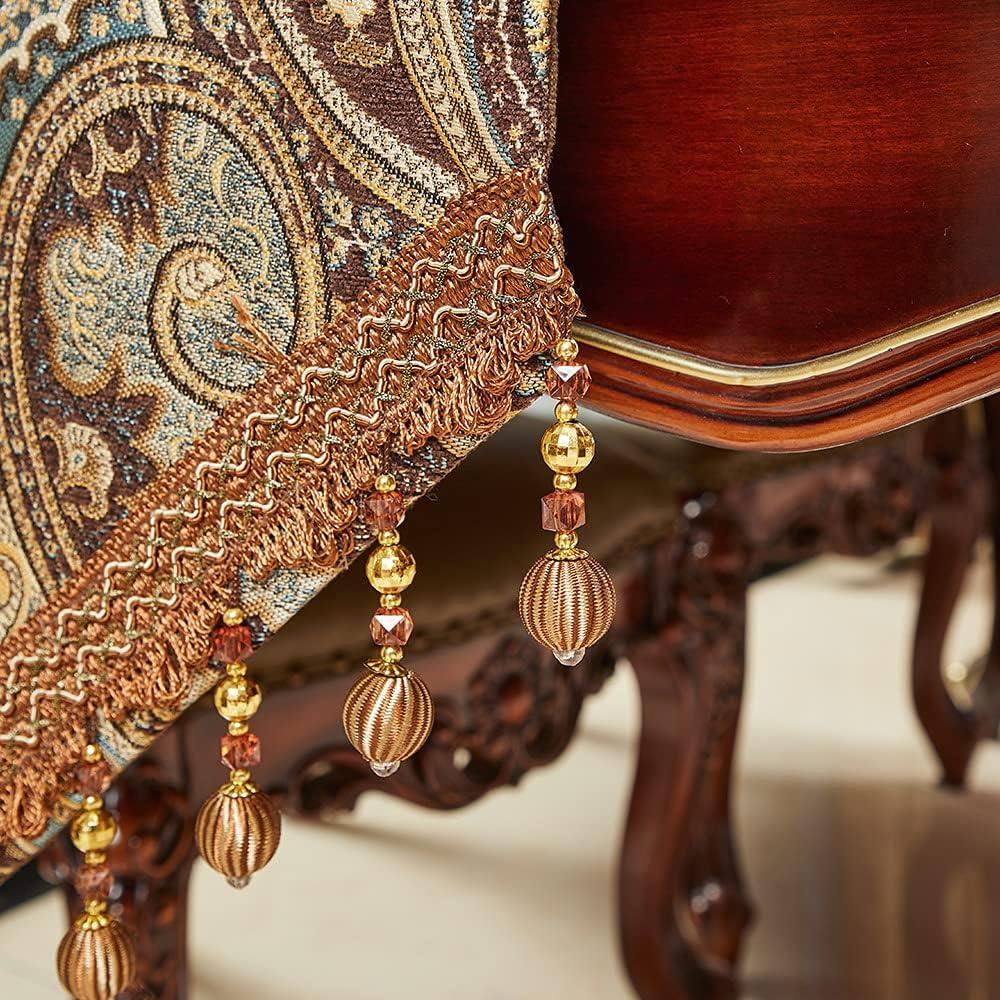 Luxury Vintage Design Table Runners 108 inches long Embroidery Jacquard Fabric with Multi-Tassels table runners for Dining Room Dresser Wedding holiday Party fireplace Decorations (Coffee, 12X108inch)