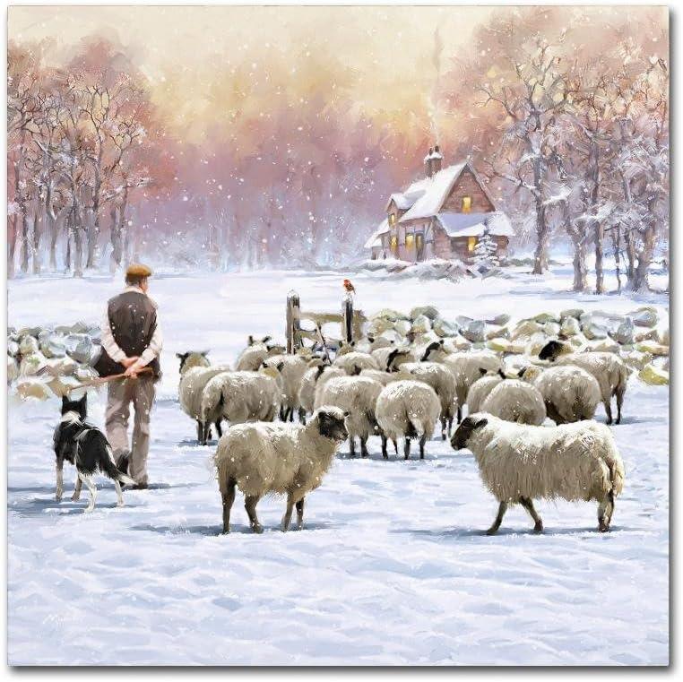 Sheep Shepherd 35'' Multicolor Canvas Landscape Painting