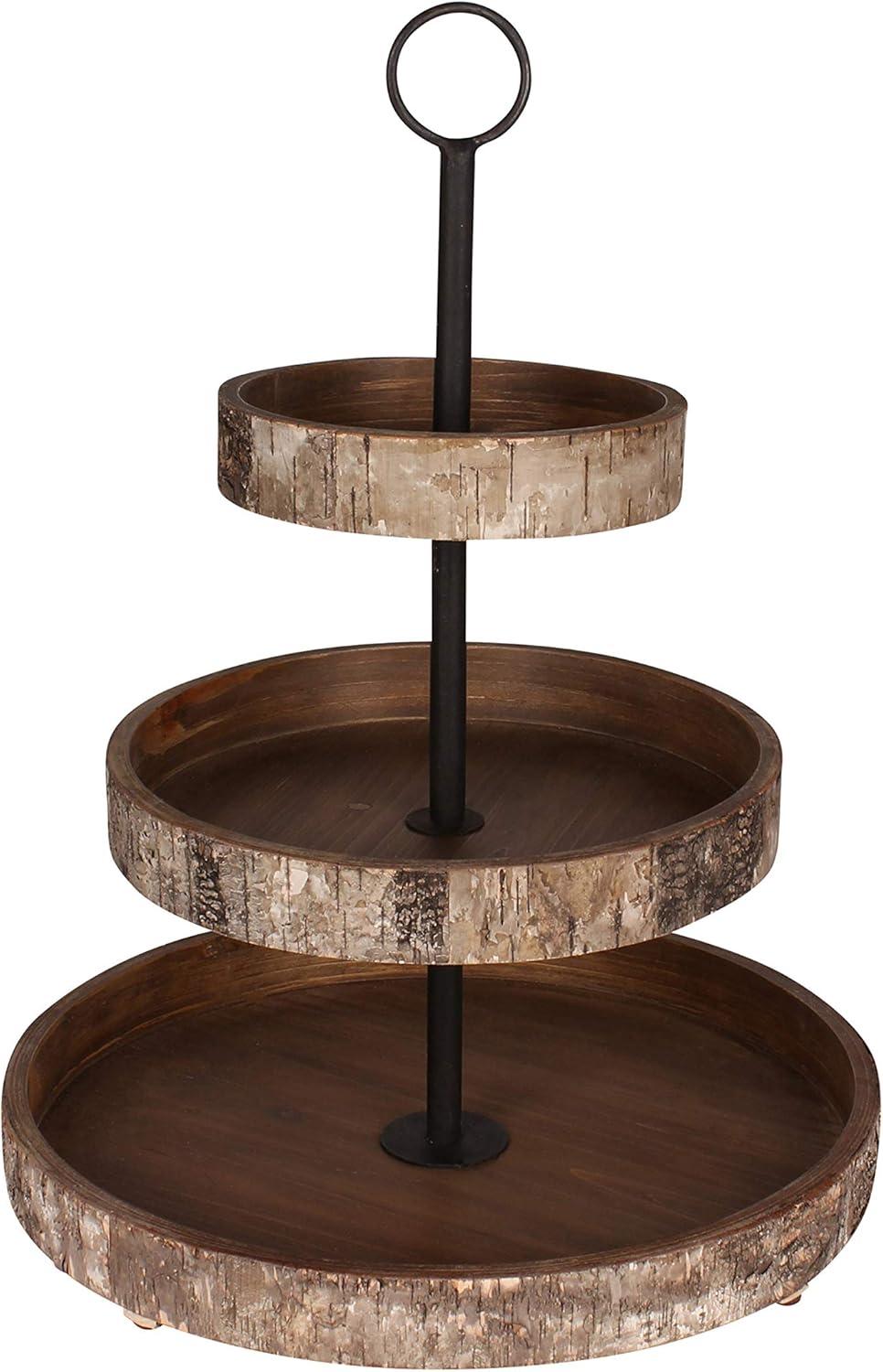 Rustic Birch Wood Round 3-Tiered Organizer Tray