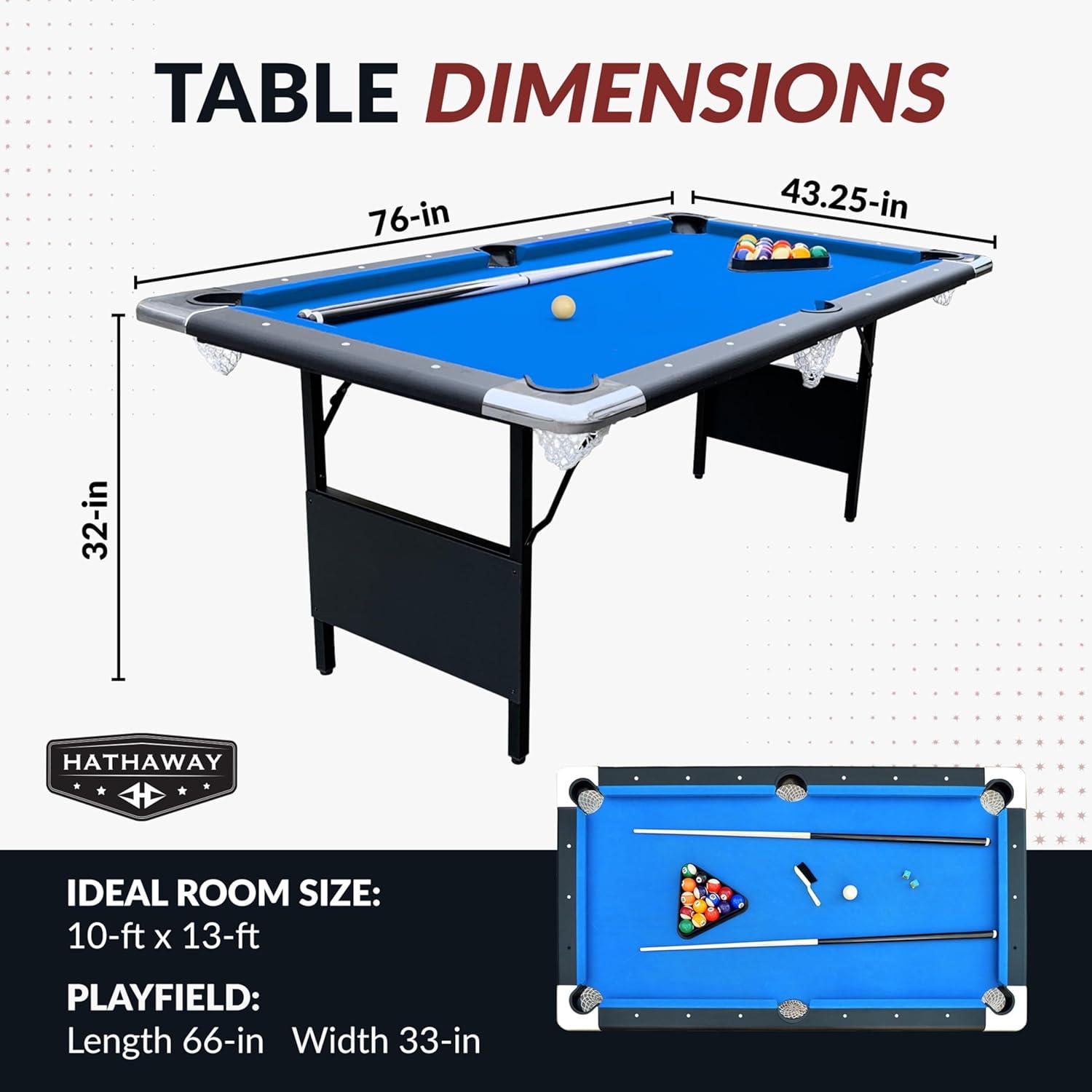 Hathaway Fairmont 6 Ft Portable Pool Table, Adult Folding Billiards Table for Game Room with Easy Foldable Storage, Includes Billiard Balls, Cues, Chalk & Brush