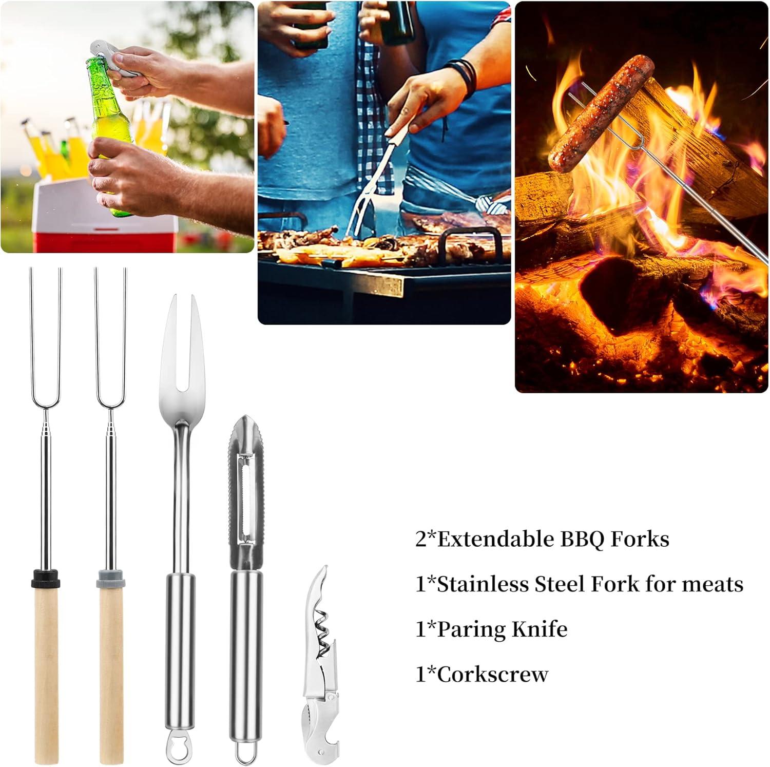 Camping Cooking Utensils Set, Stainless Steel Grill Tools, Camping BBQ Cookware Gear and Equipment for Travel Tenting RV Van Picnic Portable Kitchen Essentials Accessories