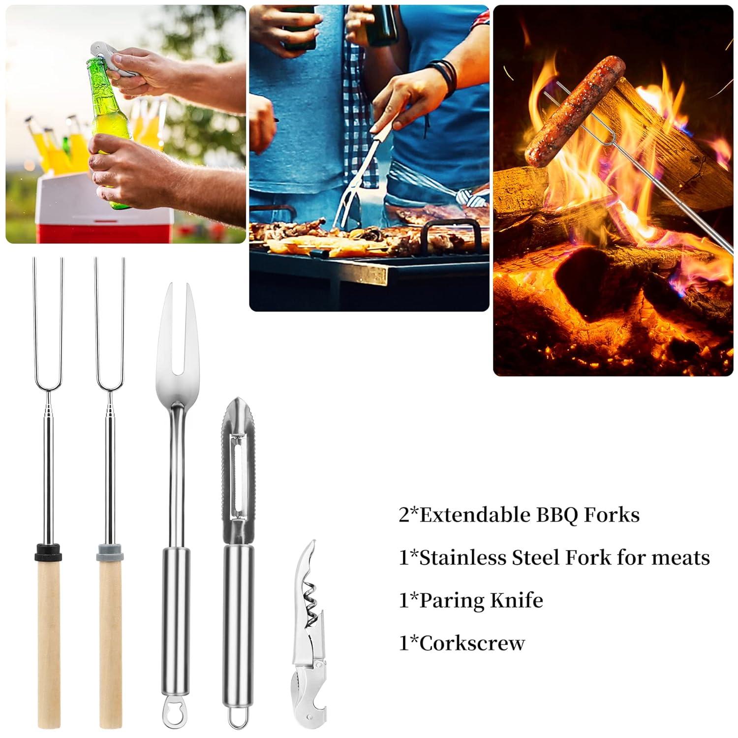 Camping Cooking Utensils Set, Stainless Steel Grill Tools, Camping BBQ Cookware Gear and Equipment for Travel Tenting RV Van Picnic Portable Kitchen Essentials Accessories