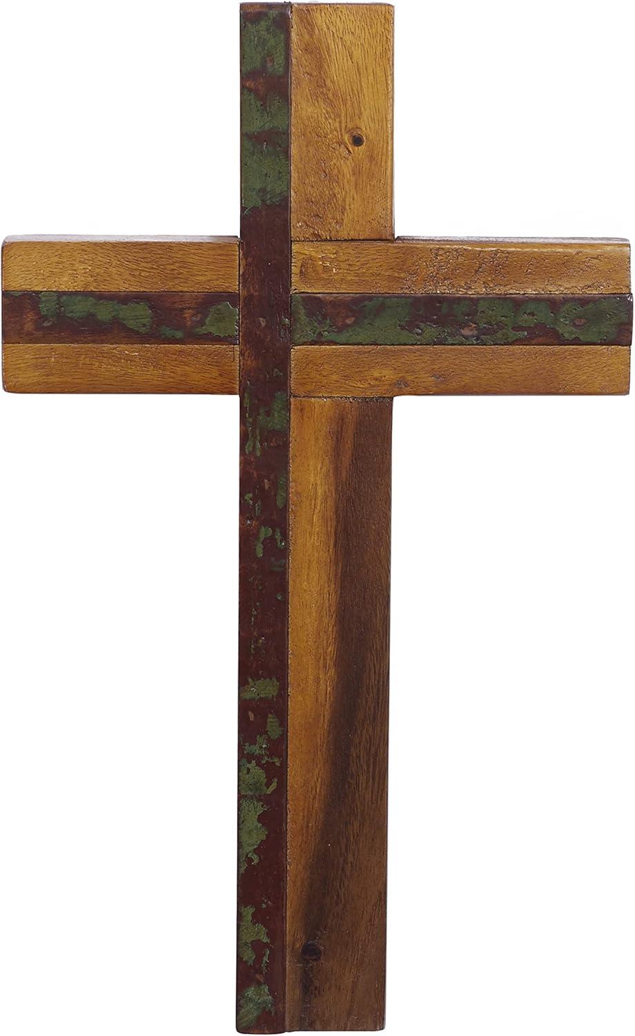 DecMode Wood Cross Rustic Wall Decor Brown