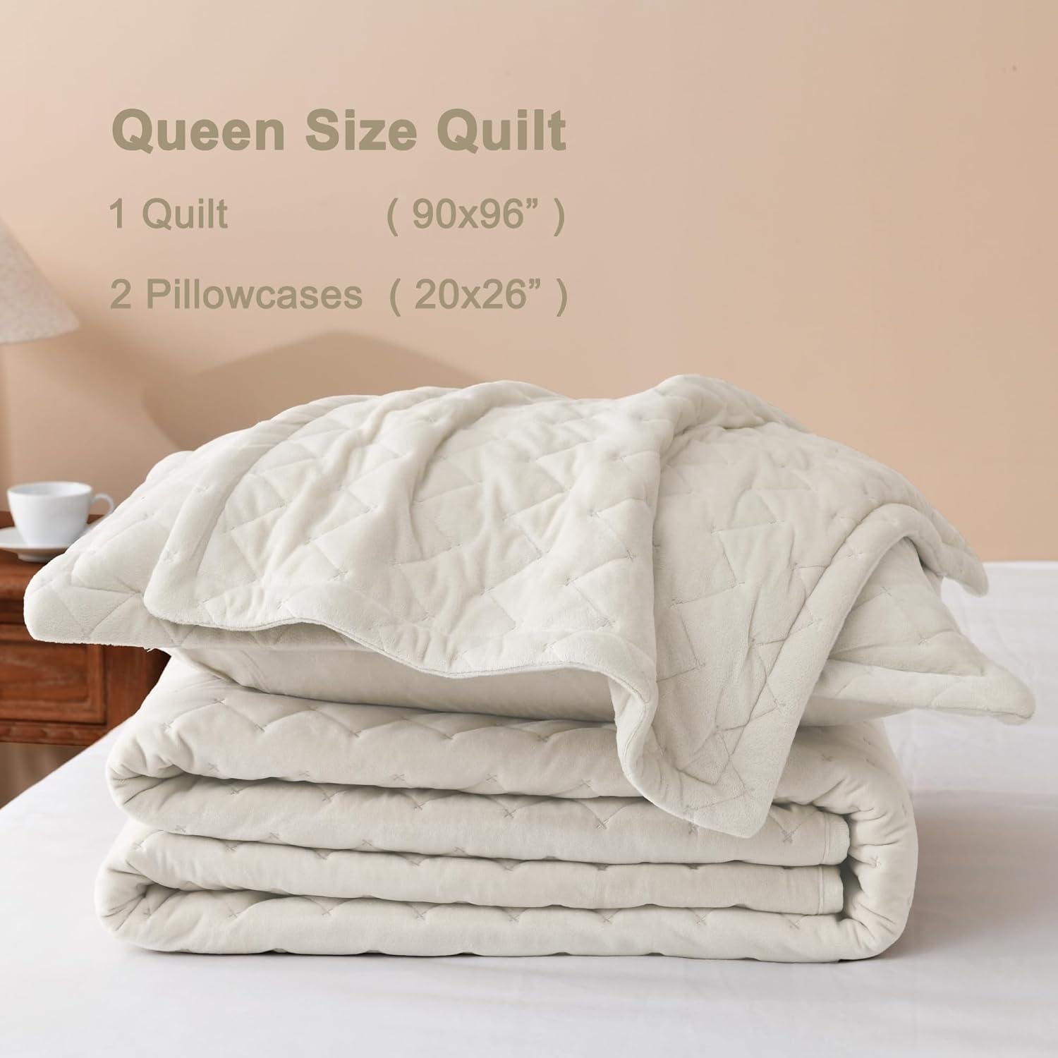Chezmoi Collection Diamond Stitch Reversible Plush Distressed Velvet Quilt Set