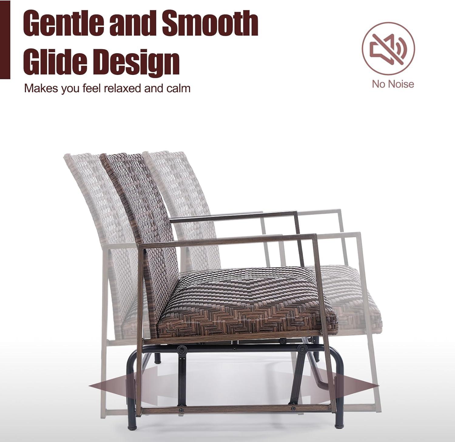 Wicker 2 Person Patio Glider with Double Weaved Wicker Seat, Powder Coated Frame, 50" W x 25.5" D x 35.5" H, 400 Lb Weight Capacity