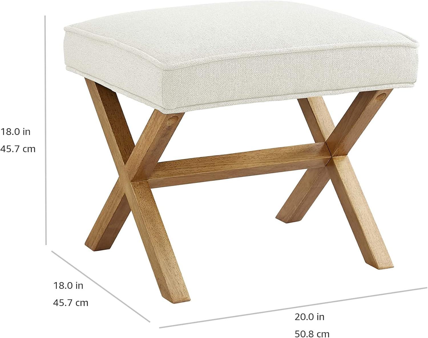 Ivory 20" Mid-Century Modern Wood Ottoman Stool