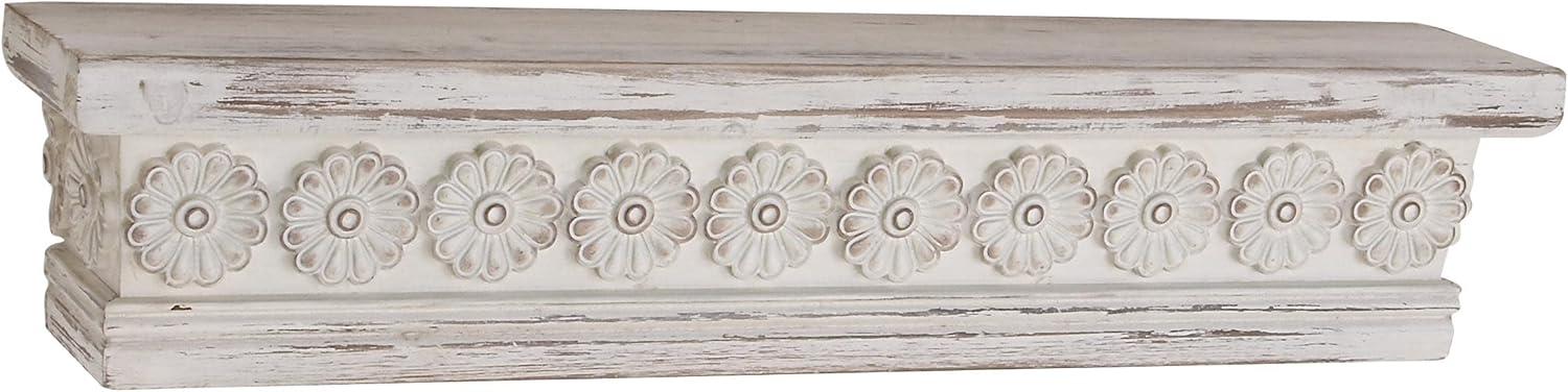 DecMode 28" x 5" Intricate Carved 1-Tier White Floral Wall Shelf