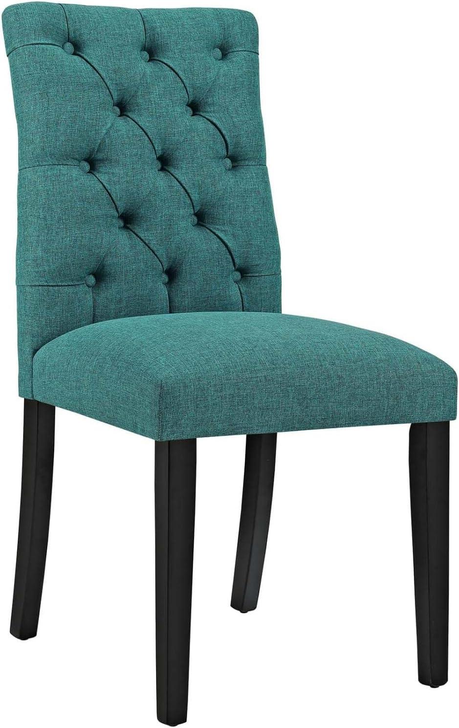 Teal Tufted Upholstered Dining Chairs with Wood Legs, Set of 2