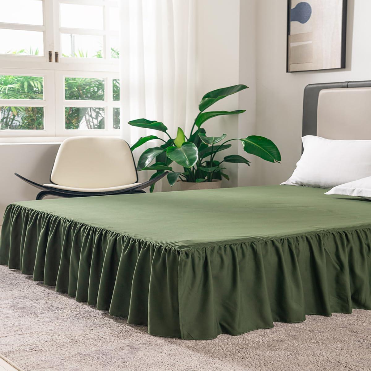 LUCULY Bed Skirt Queen Size Ruffled Bed Skirt with Split Corners, Queen Bed Skirt Drop
