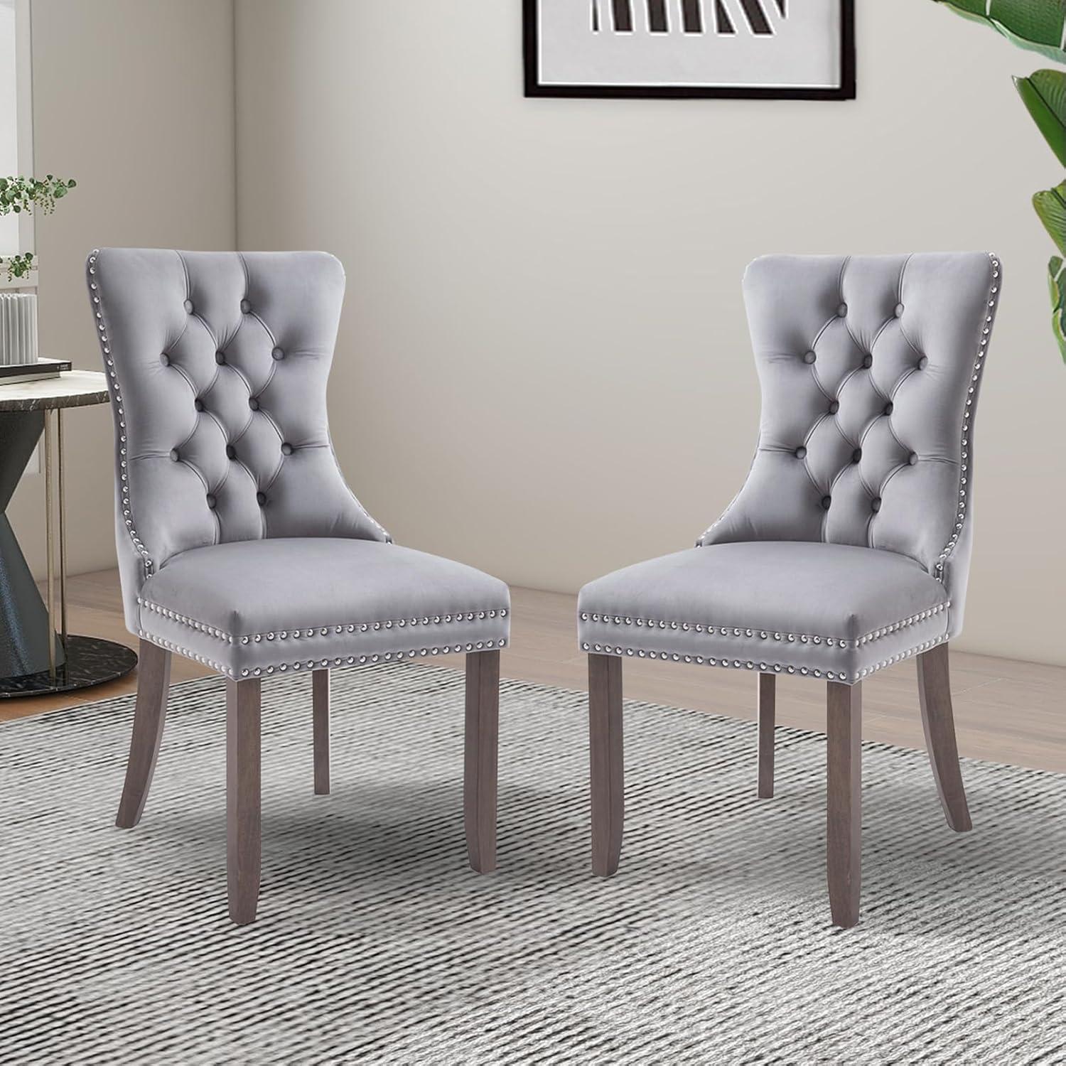 ODUSE-DAILY Grey Velvet Dining Chairs Set of 4, Kitchen & Dining Room Chairs, Tufted Dining Chairs, Fabric Upholstered, Solid Wood, Sillas De Comedor (Gray, 4 Pcs)