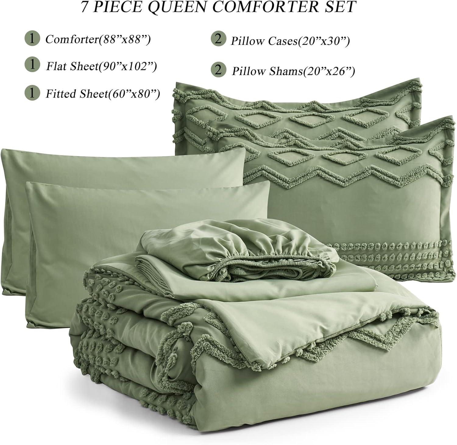 Sage Green Microfiber Queen Bed in a Bag Set