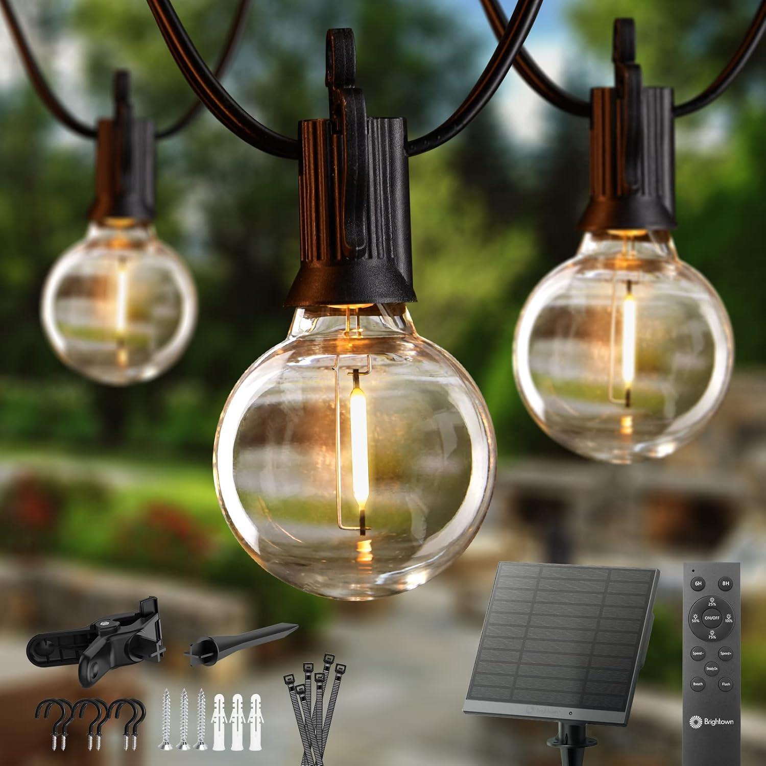 29Feet Solar String Lights Outdoor G40 Patio Lights with 25 LED Shatterproof Bulbs, 4 Light Modes, Weatherproof Hanging Lights for Backyard Bistro Pergola Party Decor, E12 Base, 2700K, Black