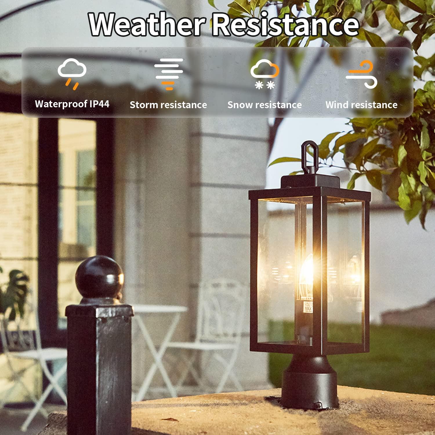 Outdoor Post Lights, Lamp Post Light Fixture with E26 Socket, Waterproof & Anti-Rust Modern Pillar Outside Lighting, Matte Black Lamp for Walkway, Driveway, Carriage, Patio, Porch, Front House