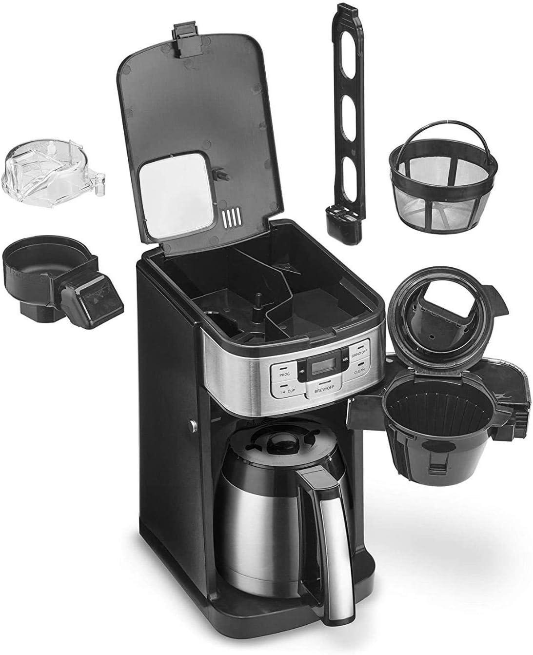 Cuisinart Automatic Grind & Brew 10-Cup Coffee Maker with Blade Grinder, Programmable Coffee Machine Glass Carafe with 1-4 Cup Setting, Brew Pause, Grind-Off Option, DGB-450NAS, Black/Stainless Steel