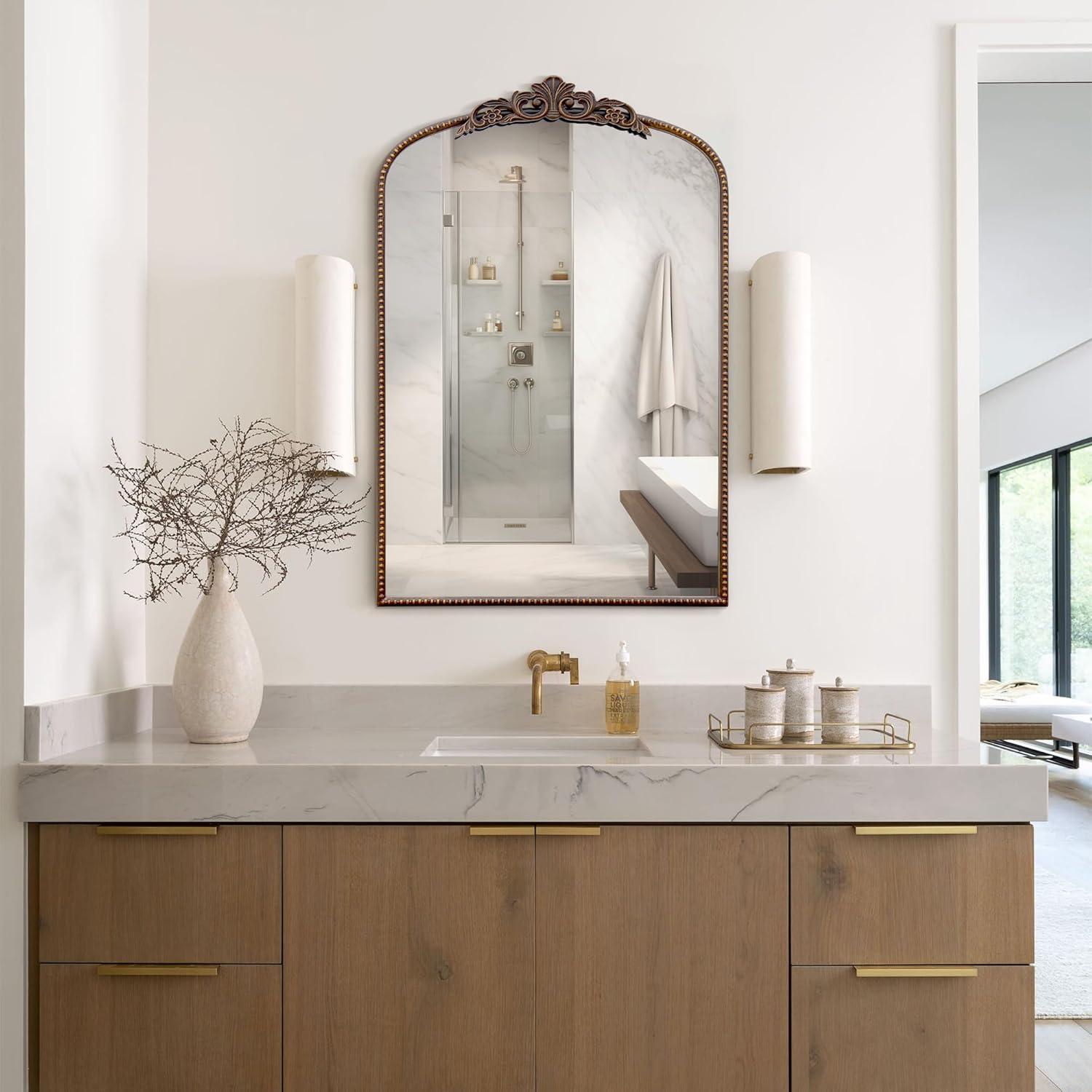 Micasso Black Vintage Wall Mirror, 24x36 Inches Black Decorative Mounted Traditional Arched Mirror for Bathroom Bedroom Living Room, Entryway, Home Wall Decor