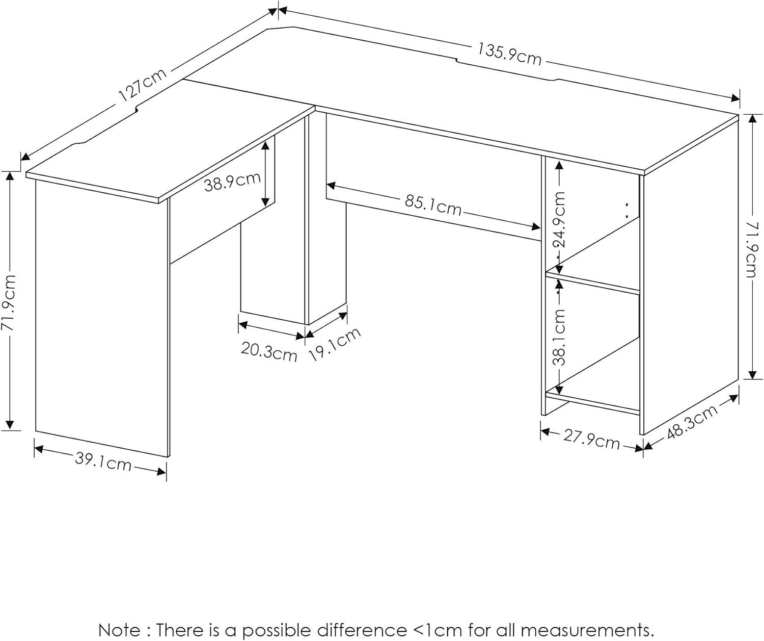 Furinno L-Shaped Computer Desk Study Gaming Table Corner Workstation with Open Bookshelves,Espresso