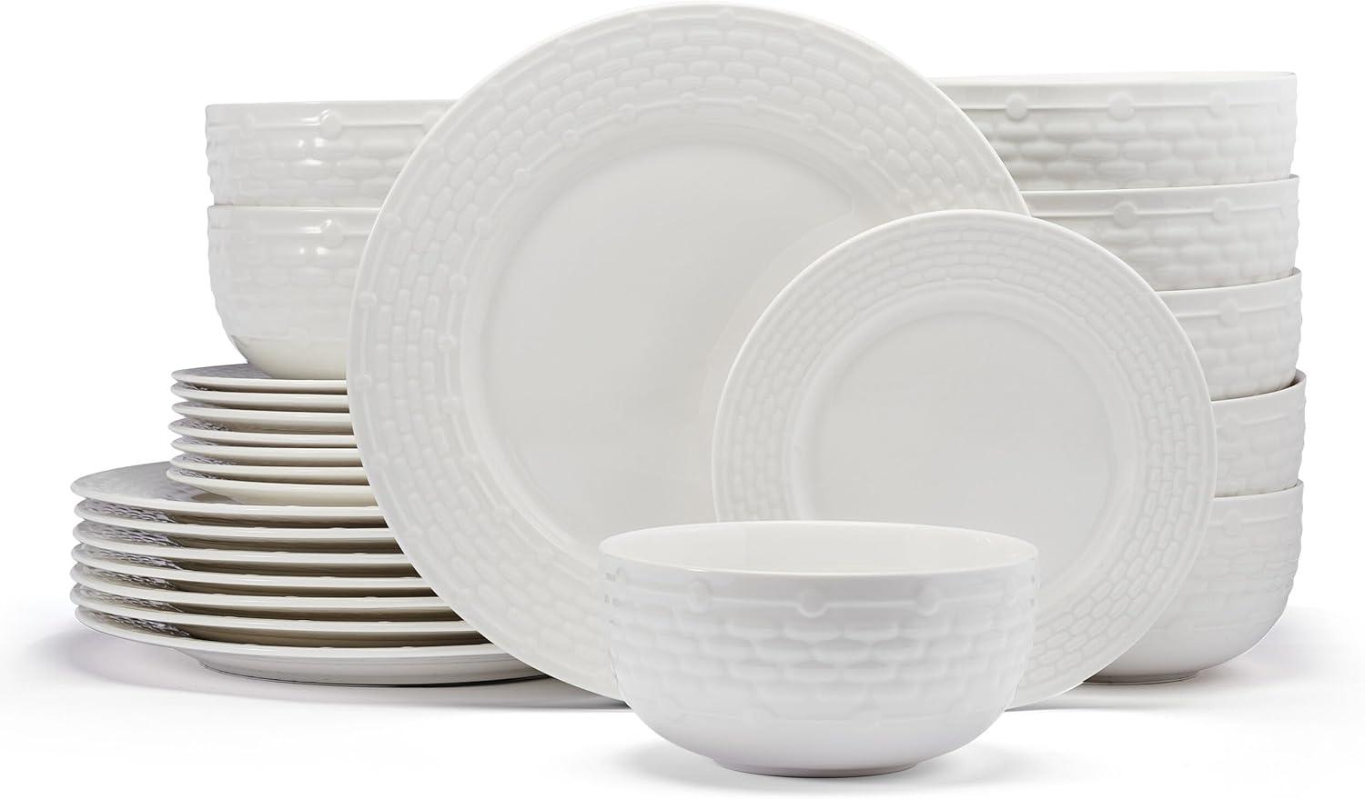 Sonya White Porcelain 24-Piece Dinnerware Set