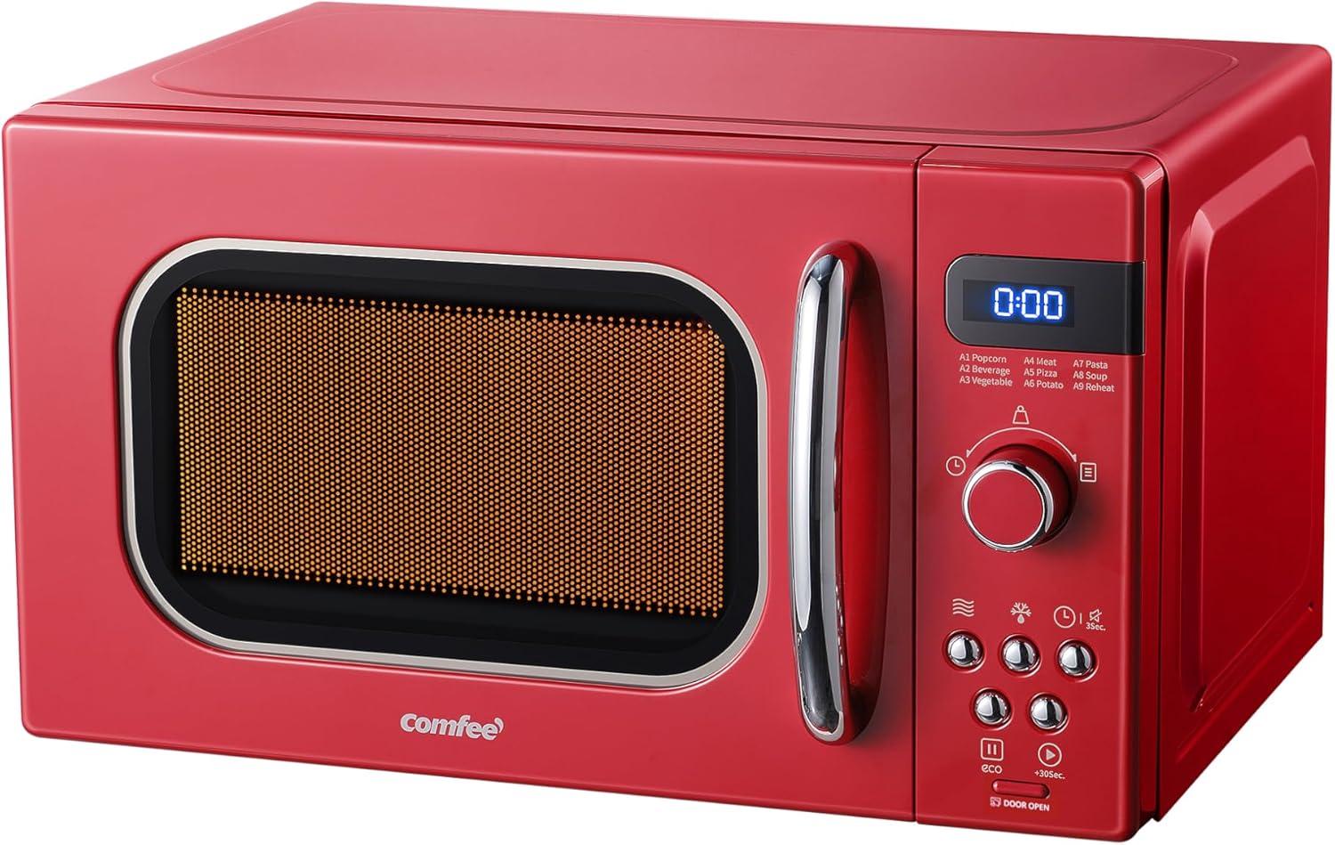 Comfee Retro 0.7-cu ft 700-Watt Countertop Microwave (Red)
