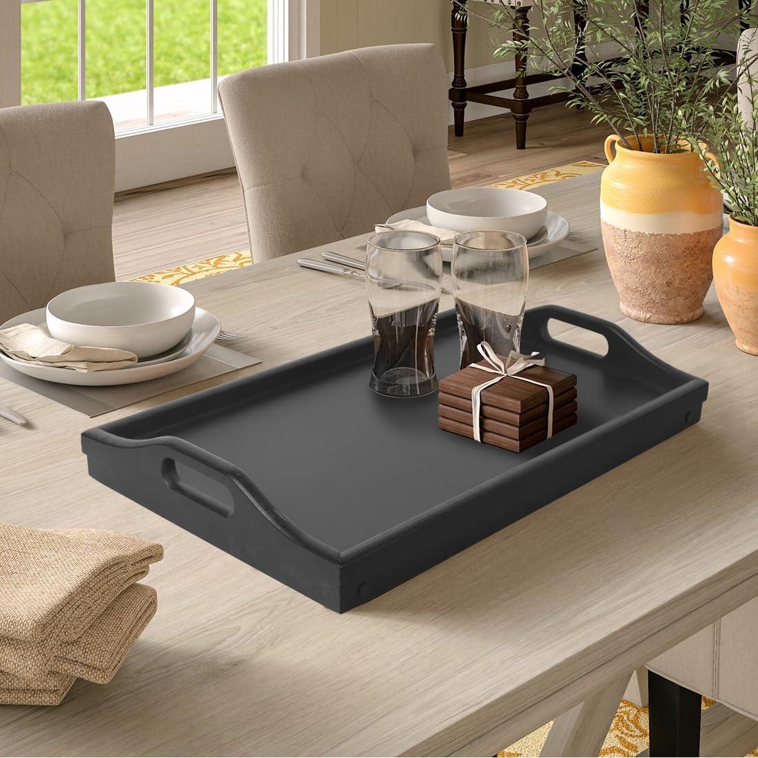 Multi-Purpose Bamboo Wood Lap Desk - Folding Legs, Breakfast Food Tray, Serving Dinner Tea TV Tray - Lightweight, Minimalist Black