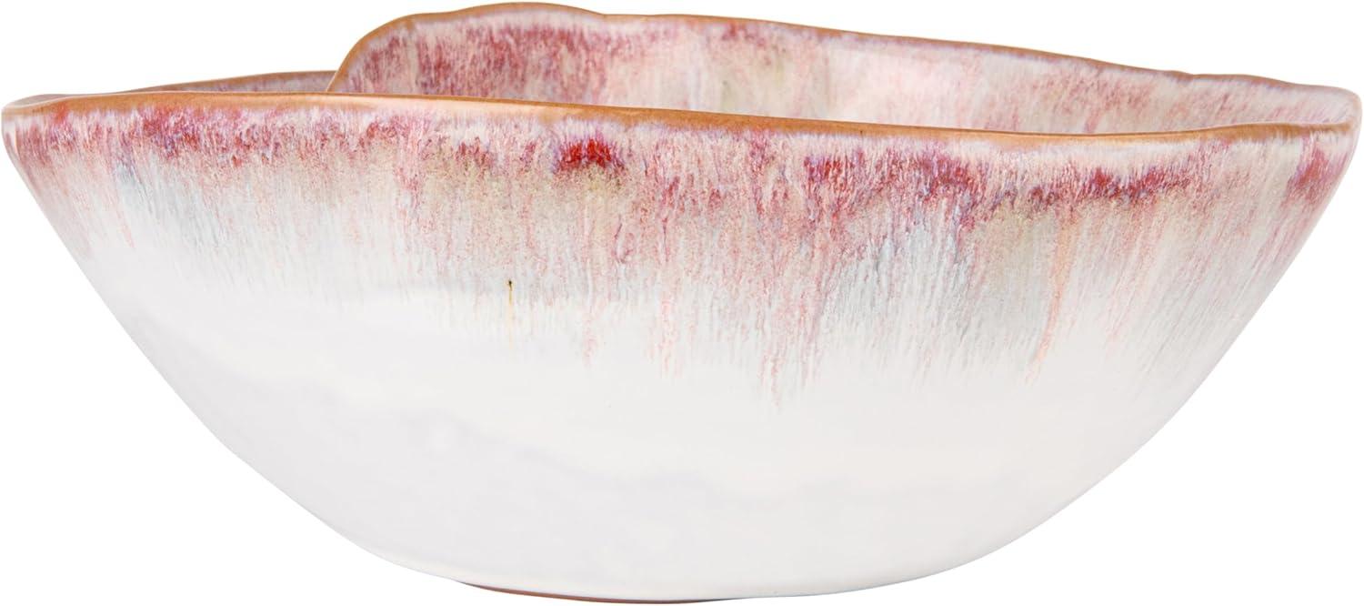 Handmade Coastal Pattern Stoneware Salad Bowl, White and Berry