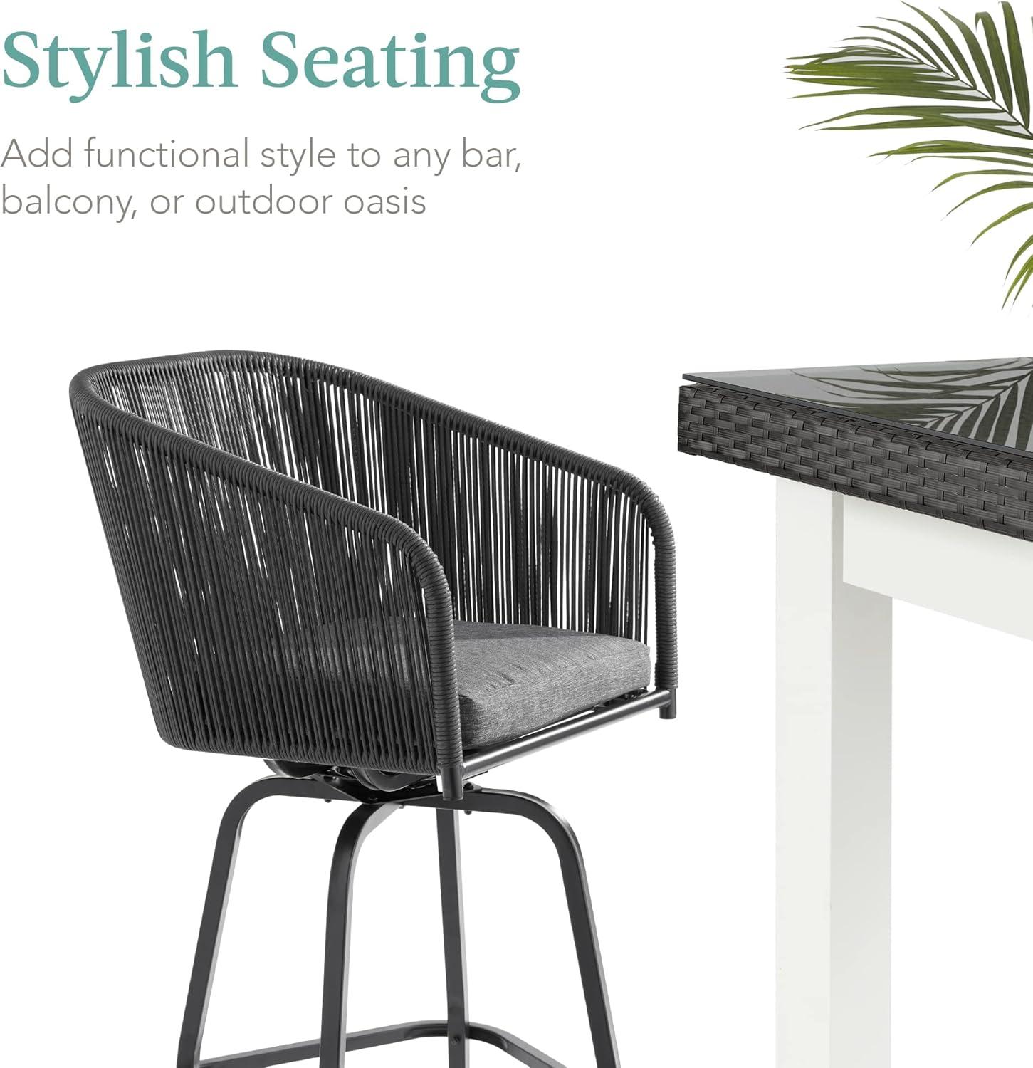 Best Choice Products Set of 2 Woven Wicker Swivel Barstools, Patio Bar Height Chairs w/ 360 Rotation - Black/Gray