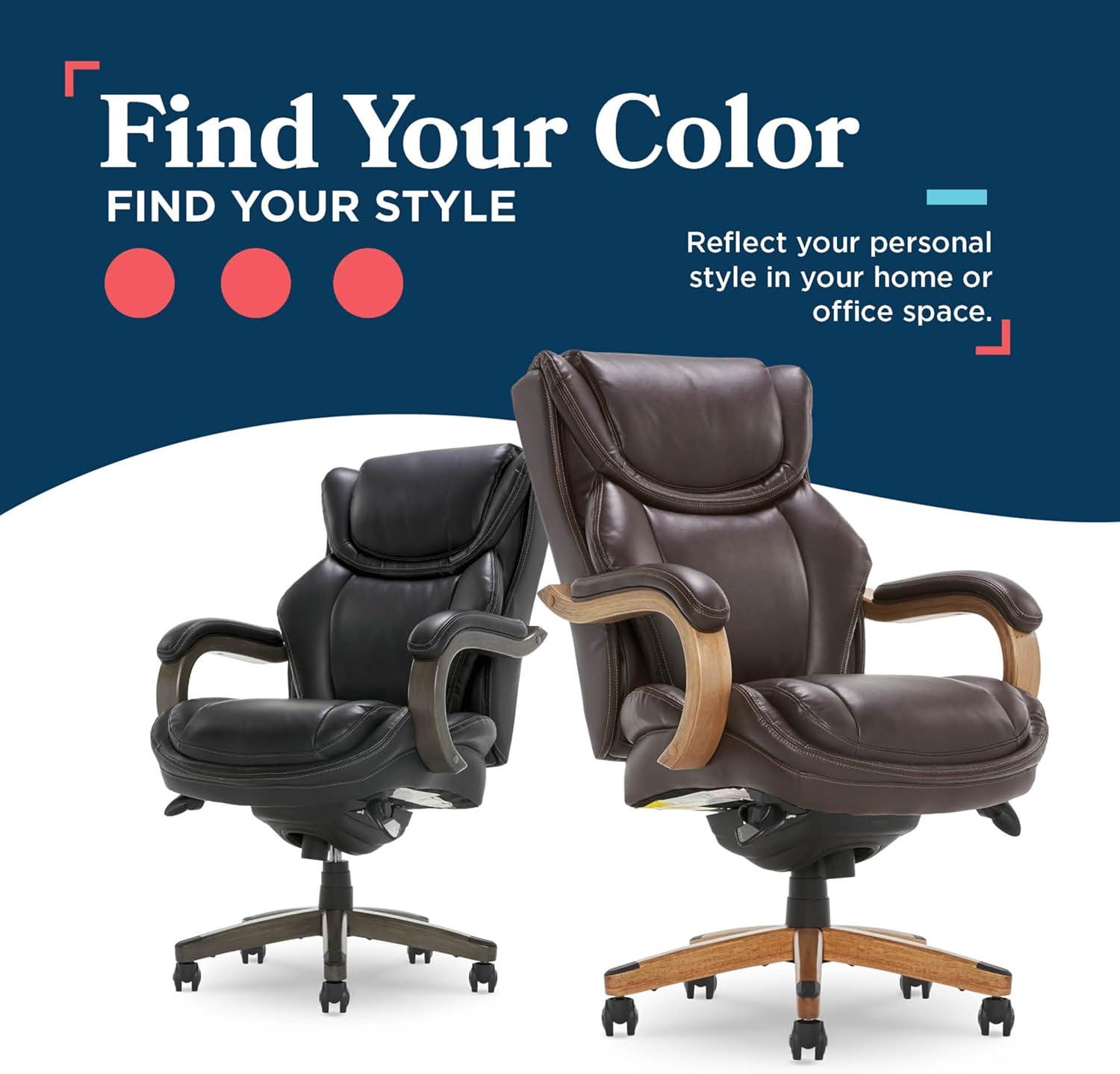 La-Z-Boy La-Z-Boy Harnett Big and Tall Executive Office Chair, Ergonomic High-Back Chair with Solid Wood Arms, ComfortCore with Memory Foam Cushions, Bonded Leather