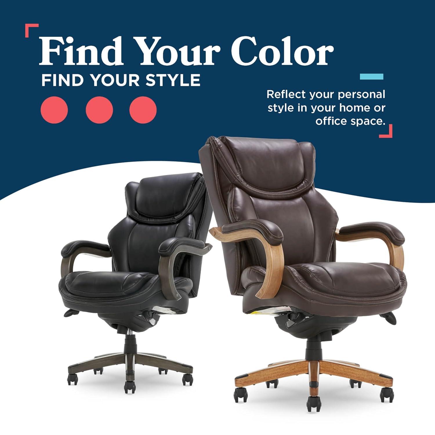 La-Z-Boy La-Z-Boy Harnett Big and Tall Executive Office Chair, Ergonomic High-Back Chair with Solid Wood Arms, ComfortCore with Memory Foam Cushions, Bonded Leather