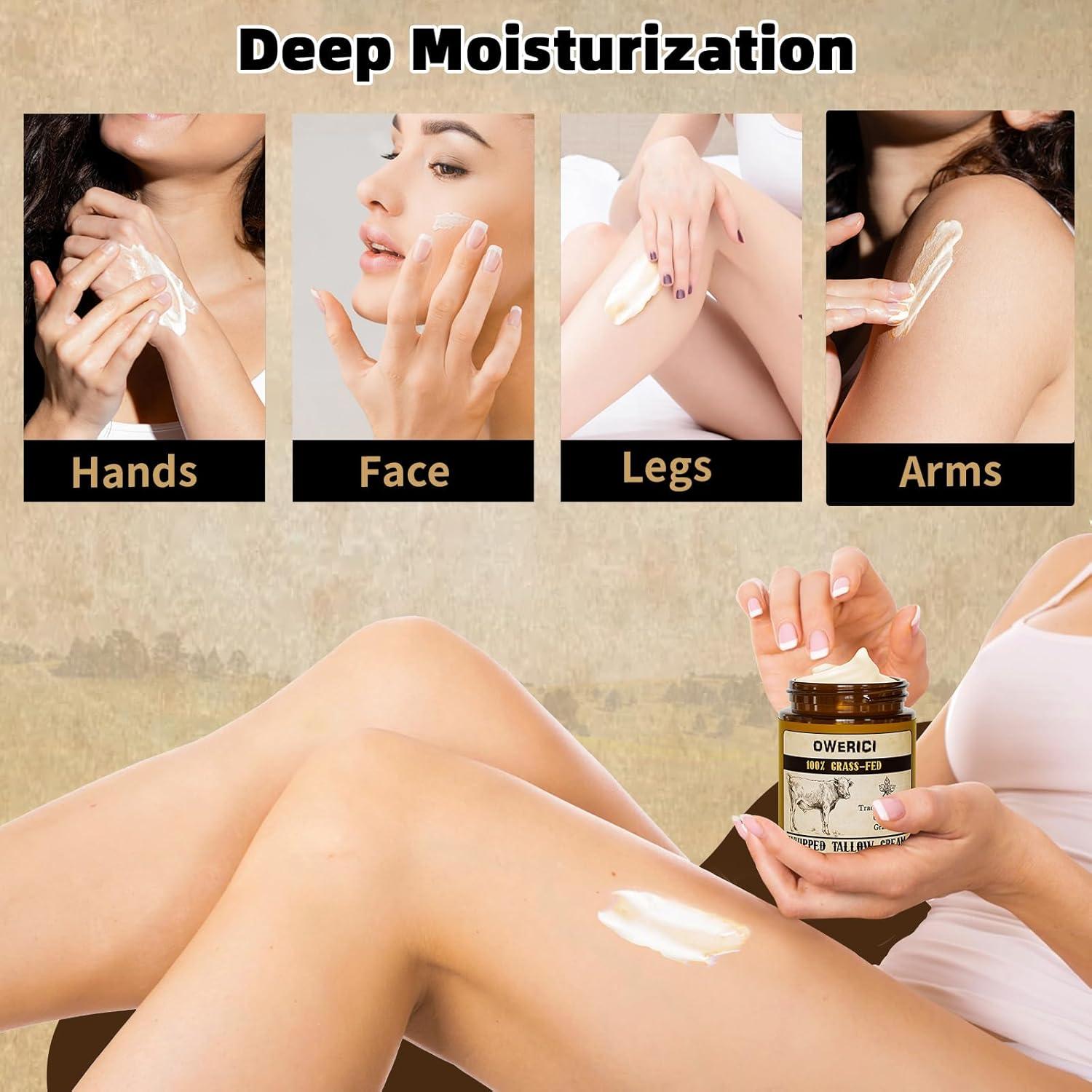 Beef Tallow for Skin, Tallow Face Moisturizer, 100% Grass Fed and Finished, Deeply Moisturizing for Face & Body, Whipped Cream Natural Care for Soft Supple (5.3 OZ., Extra Large)