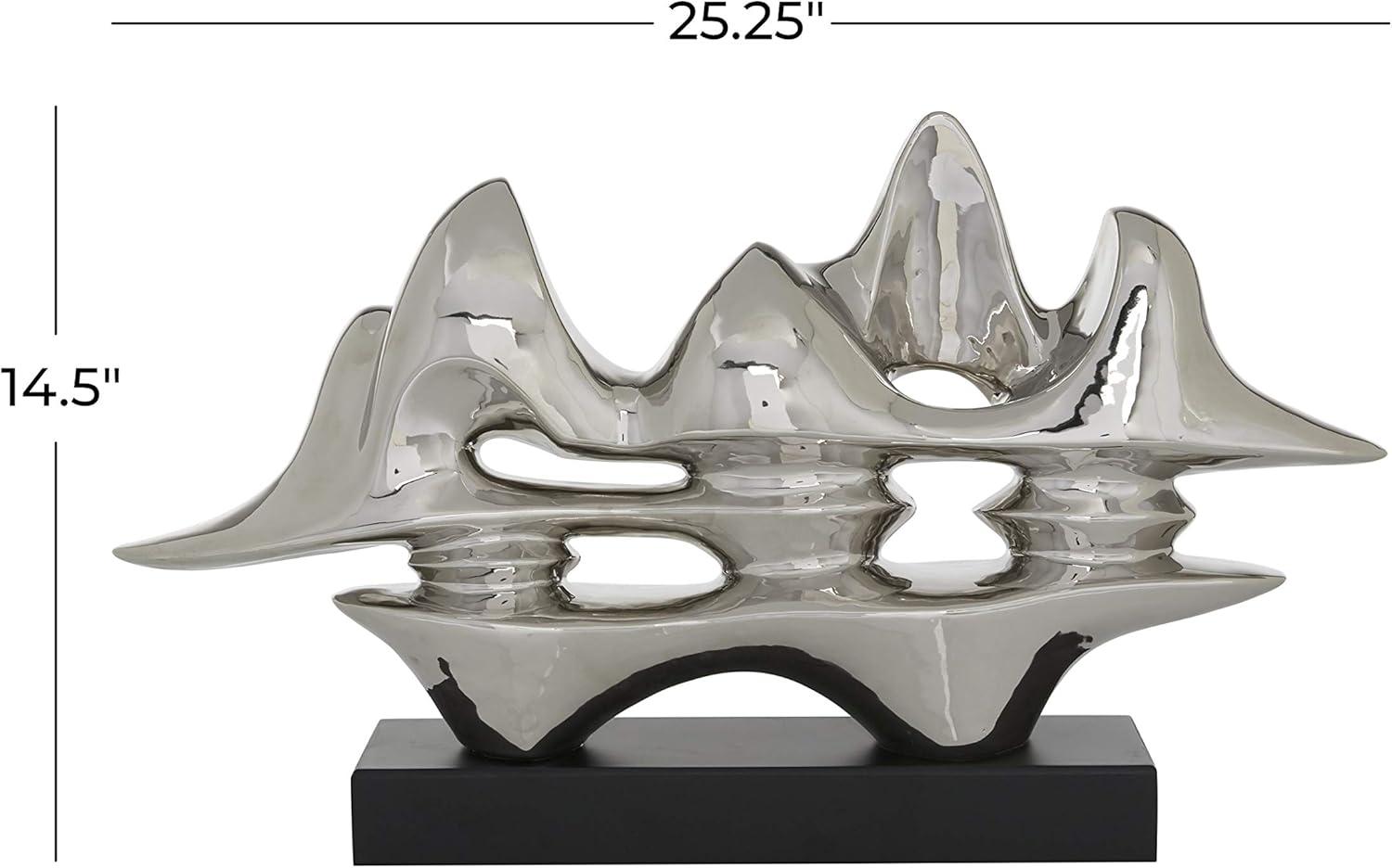 DecMode 25.25"W, 14.5"H Porcelain Contemporary Abstract Sculpture, Silver